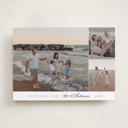 This is a snow holiday photo cards with standard by Nicole Walsh called elegant trio printing on recycled smooth signature in standard