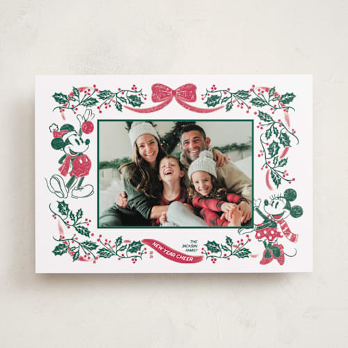 This is a fir holiday photo cards with standard by Jenna Holcomb called disney's retro mickey printing on recycled smooth signature in standard