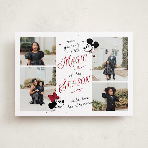 This is a cherry holiday photo cards with standard by letterfix called disney's mickey minnie magical season printing on recycled smooth signature in standard