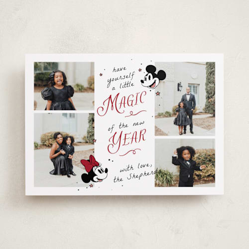 This is a cherry holiday photo cards with standard by letterfix called disney's mickey minnie magical season printing on recycled smooth signature in standard