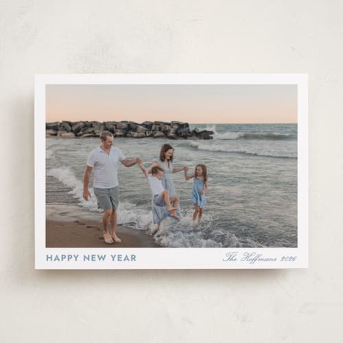 This is a lake holiday photo cards with standard by Annie Shapiro called primrose printing on recycled smooth signature in standard