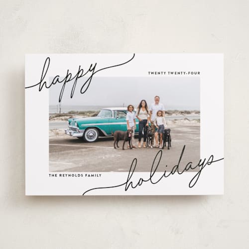 This is a licorice holiday photo cards with standard by Ekko Studio called playful corners printing on recycled smooth signature in standard
