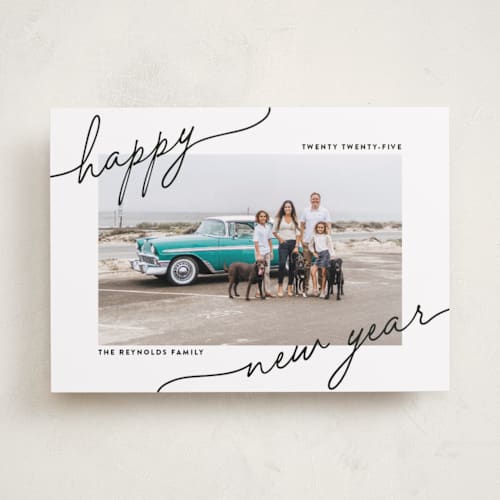 This is a licorice holiday photo cards with standard by Ekko Studio called playful corners printing on recycled smooth signature in standard