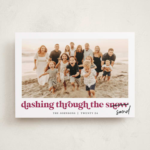 This is a sugar plum holiday photo cards with standard by Louise Kay called dashing holiday printing on recycled smooth signature in standard