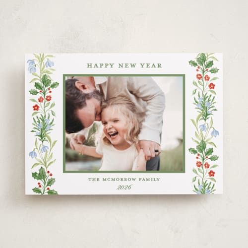 This is a evergreen holiday photo cards with standard by Sarah Knight called wintergarden printing on recycled smooth signature in standard