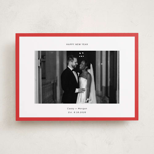 This is a berry holiday photo cards with standard by Wendy Chung called classic border printing on recycled smooth signature in standard