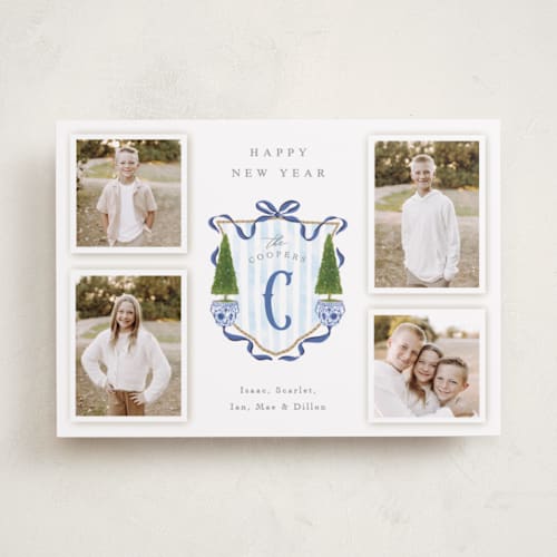 This is a blue jay holiday photo cards with standard by Susan Zinader called family crest printing on recycled smooth signature in standard