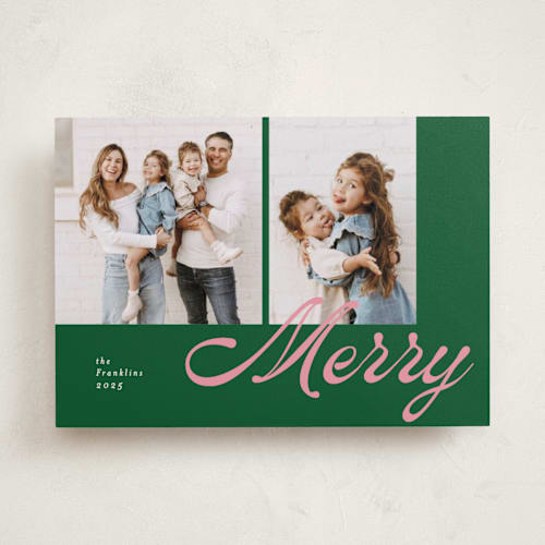 This is a evergreen holiday photo cards with standard by Catherine Culvenor called sporty merry printing on recycled smooth signature in standard