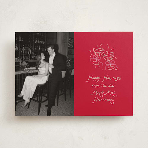This is a candy cane holiday photo cards with standard by Randi Cirelli called newlywed toast printing on recycled smooth signature in standard