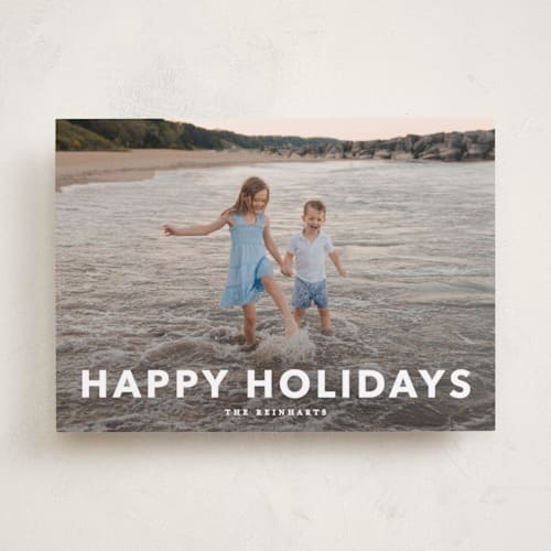 This is a linen holiday photo cards with standard by Angela Thompson called simple type printing on recycled smooth signature in standard