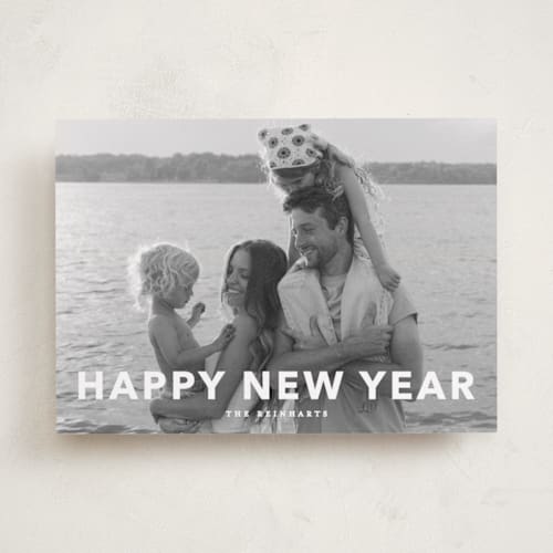 This is a linen holiday photo cards with standard by Angela Thompson called simple type printing on recycled smooth signature in standard