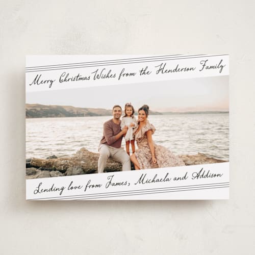 This is a chimney smoke holiday photo cards with standard by Katharine Watson called postcard script printing on recycled smooth signature in standard