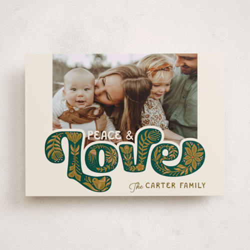 This is a forest holiday photo cards with standard by GeekInk Design called scandi love printing on recycled smooth signature in standard