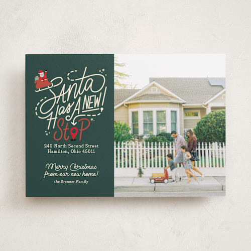 This is a evergreen holiday photo cards with standard by Carrie ONeal called santa stop printing on recycled smooth signature in standard