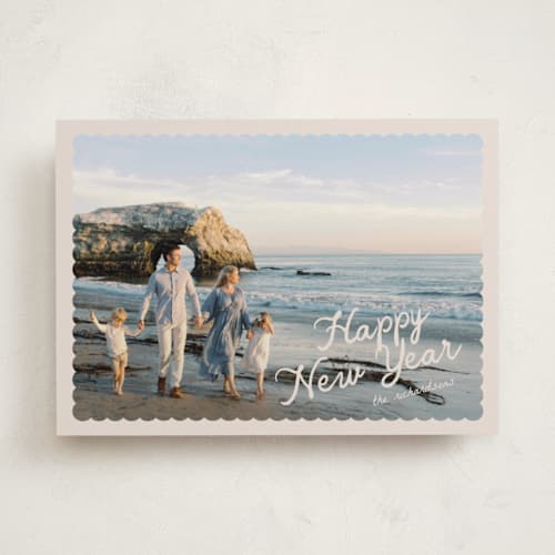 This is a creamer holiday photo cards with standard by Pixel and Hank called dispatch printing on recycled smooth signature in standard