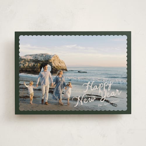 This is a pine holiday photo cards with standard by Pixel and Hank called dispatch printing on recycled smooth signature in standard