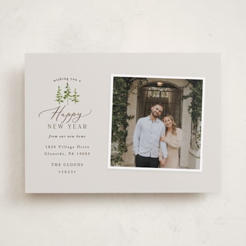 This is a slate holiday photo cards with standard by Everett Paper Goods called little pines printing on recycled smooth signature in standard