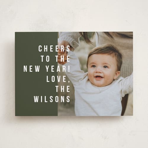 This is a pine holiday photo cards with standard by Jula Paper Co. called bold & merry printing on recycled smooth signature in standard