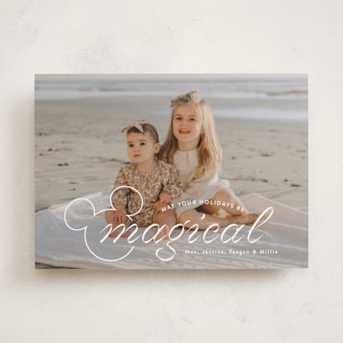 This is a snow holiday photo cards with standard by Emily Betts called magical printing on recycled smooth signature in standard