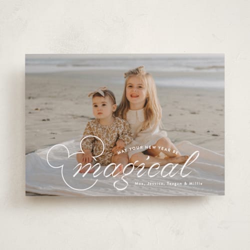 This is a snow holiday photo cards with standard by Emily Betts called magical printing on recycled smooth signature in standard