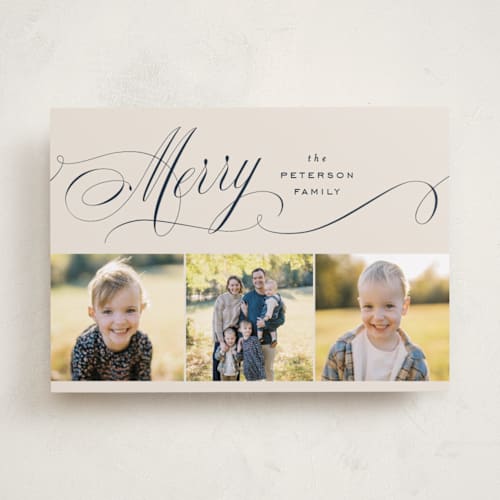 This is a midnight holiday photo cards with standard by Janean Hinger called merrily printing on recycled smooth signature in standard
