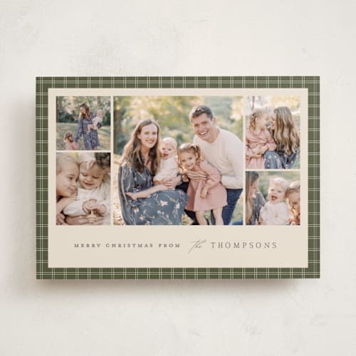 This is a pine holiday photo cards with standard by Amy Kross called checked edge printing on recycled smooth signature in standard
