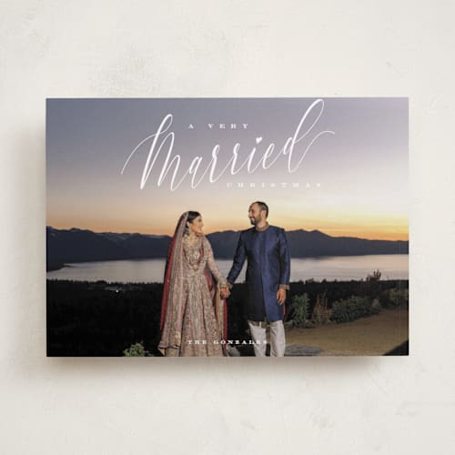 This is a snow holiday photo cards with standard by Nicoletta Savod called very married christmas printing on recycled smooth signature in standard