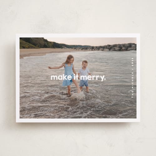 This is a snow holiday photo cards with standard by Snow and Ivy called frolicsome printing on recycled smooth signature in standard