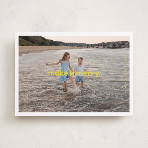 This is a sunshine holiday photo cards with standard by Snow and Ivy called frolicsome printing on recycled smooth signature in standard