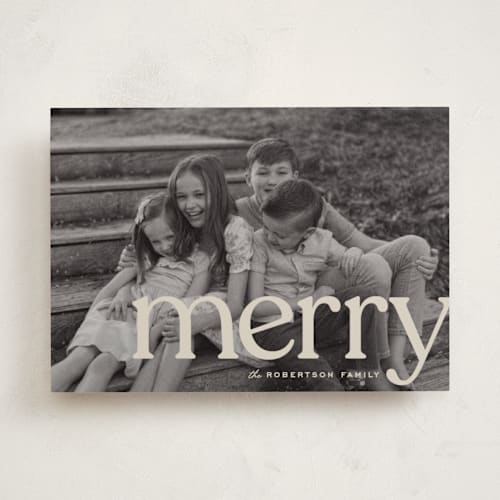 This is a cream holiday photo cards with standard by Ellen Schlegelmilch called cropped printing on recycled smooth signature in standard