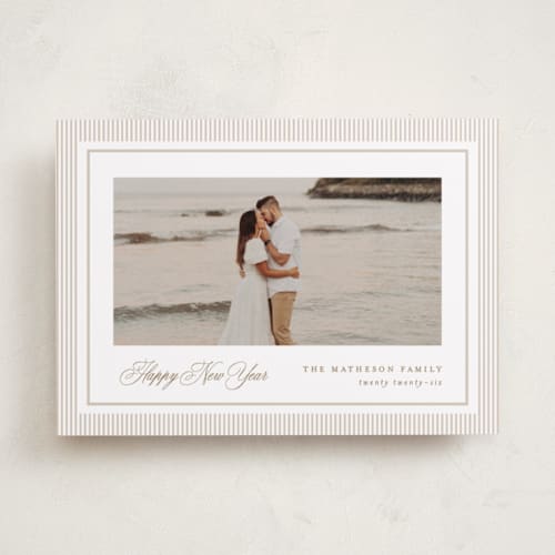 This is a tinsel holiday photo cards with standard by Kelly Schmidt called striped elegance printing on recycled smooth signature in standard