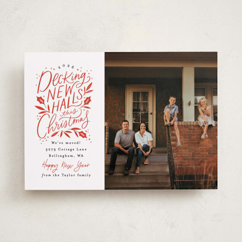 This is a holly berry holiday photo cards with standard by Alethea and Ruth called decking new halls printing on recycled smooth signature in standard