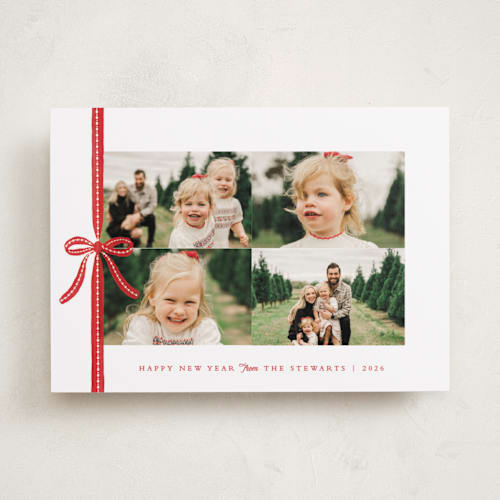 This is a candied apple holiday photo cards with standard by Olivia Raufman called dotted ribbon printing on recycled smooth signature in standard