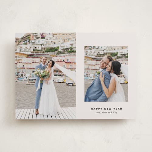 This is a cream holiday photo cards with standard by Ani Somi called two tone printing on recycled smooth signature in standard