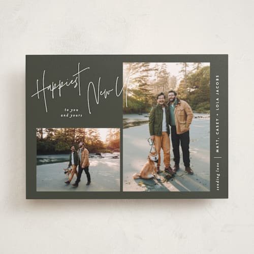 This is a pine holiday photo cards with standard by JoAnn Jinks called signature frames printing on recycled smooth signature in standard