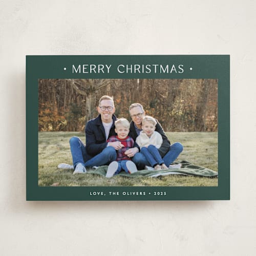 This is a pine holiday photo cards with standard by Carolyn MacLaren called dotted printing on recycled smooth signature in standard