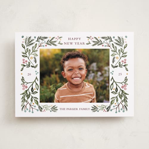 This is a blush holiday photo cards with standard by Angel Walker called botanical frame printing on recycled smooth signature in standard