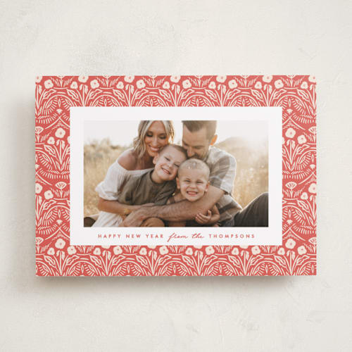 This is a peppermint holiday photo cards with standard by Julie Murray called winter folk floral printing on recycled smooth signature in standard