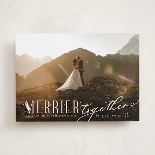 This is a frost holiday photo cards with standard by Anastasia Makarova called so merrier together printing on recycled smooth signature in standard
