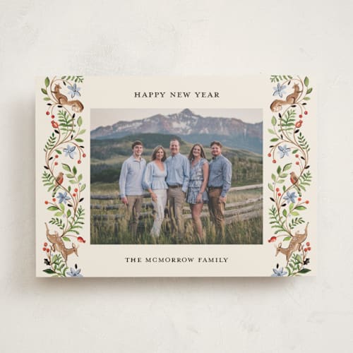 This is a cornflower holiday photo cards with standard by Sarah Knight called highlands printing on recycled smooth signature in standard