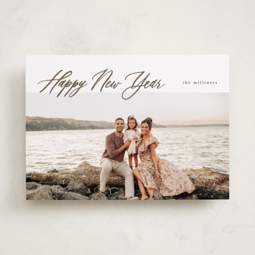 This is a fawn holiday photo cards with standard by Up Up Creative called scrollwork printing on recycled smooth signature in standard