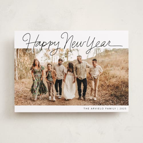 This is a snow holiday photo cards with standard by Angie Gubler Design called scripted christmas printing on recycled smooth signature in standard