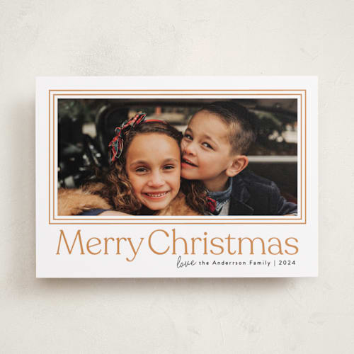 This is a golden holiday photo cards with standard by Ellis called classic berry printing on recycled smooth signature in standard