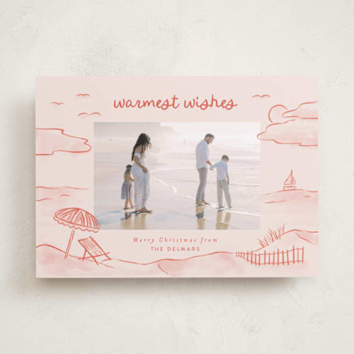 This is a sunset holiday photo cards with standard by Pink House Press called tis the sea sun printing on recycled smooth signature in standard
