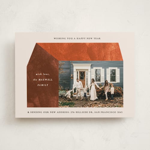 This is a brick holiday photo cards with standard by Sumak Studio called modern new home printing on recycled smooth signature in standard