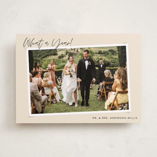 This is a latte holiday photo cards with standard by Alicia Schultz called dated snapshot printing on recycled smooth signature in standard