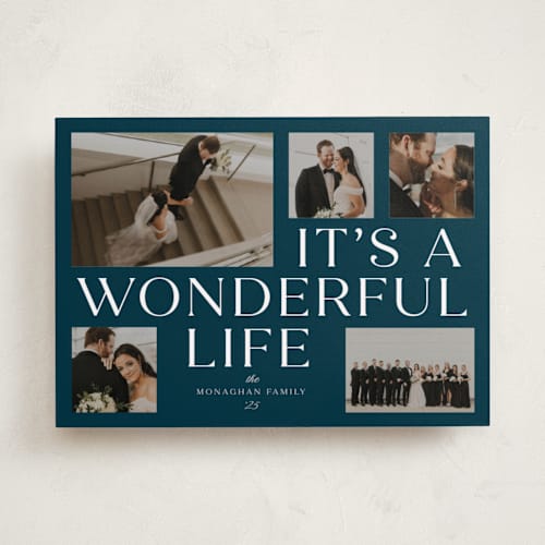 This is a midnight holiday photo cards with standard by Paula Pecevich called it's a wonderful life printing on recycled smooth signature in standard