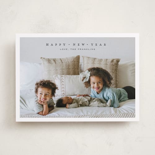 This is a charcoal holiday photo cards with standard by Carolyn MacLaren called minimal dot printing on recycled smooth signature in standard