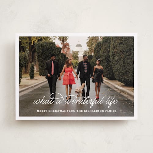 This is a snowflake holiday photo cards with standard by Leah Ragain called what a wonderful life printing on recycled smooth signature in standard