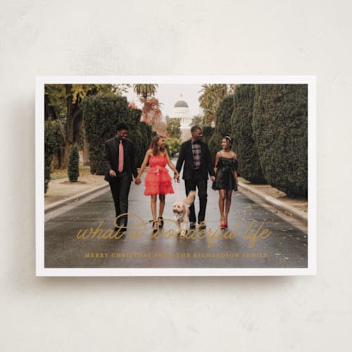 This is a cornucopia holiday photo cards with standard by Leah Ragain called what a wonderful life printing on recycled smooth signature in standard